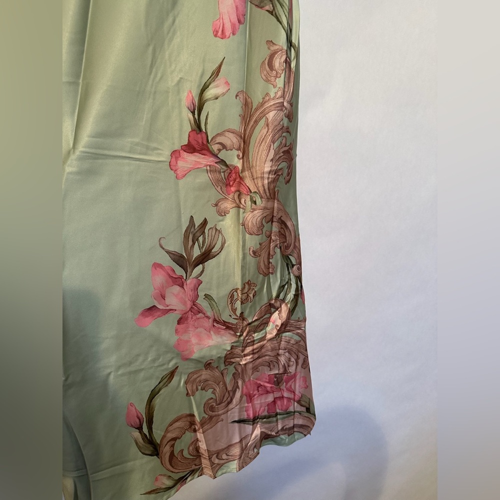 NWT Cider Satin Floral Backless Midi Slip Dress Pale Green w Pink Size Medium - Picture 11 of 14
